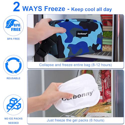 Cerbonny Small Insulated Cooler Bag, Freezable Lunch Bag for Work School Travel, 2.2L, Blue Camo - color: blue camo