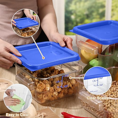 Barydat 4 Pcs Square Food Storage Containers with Lids Measurement Scales, 2qt & 4qt Clear Plastic Stackable Containers for Dough Proofing Baking Kitchen Restaurant and Pantry Organization(Blue) - color: Blue