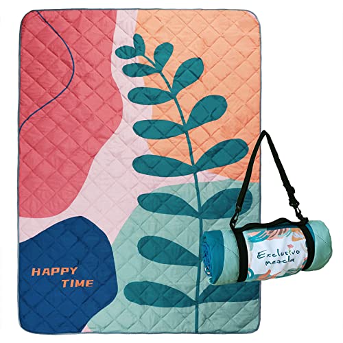 Exclusivo Mezcla Extra Large Waterproof Picnic Blankets 3 Layer, Sandproof and Foldable Outdoor Blanket for Beach Camping, Park and Travel - color: Green Leaf
