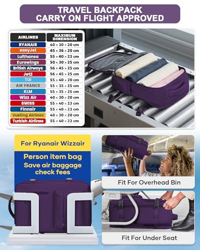 VGCUB Carry on Travel Backpack for Women Men Large Laptop Gym Work Frontier Airlines Personal Item Bag Business Airport Lightweight Backpack Flight Approved Mochilas de Viaje, Dark Purple - color: Dark Purple, style: Large