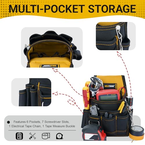 MELOTOUGH Electrician Tool Pouch Tool Belt Pouches Multiple Pockets Tool Organizer for Technician, Maintenance, HVAC - color: Yellow, size: Small Electrician Pouch