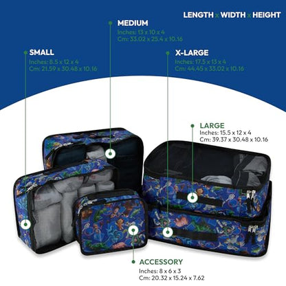 Disney Minnie Mickey Stitch Packing Cubes - Winnie the Pooh, Princess Cinderella, Cars, Toy Story 5 Piece Packing Cubes Compression - Travel Essential - Luggage Suitcase Organizer Set - color: Blue