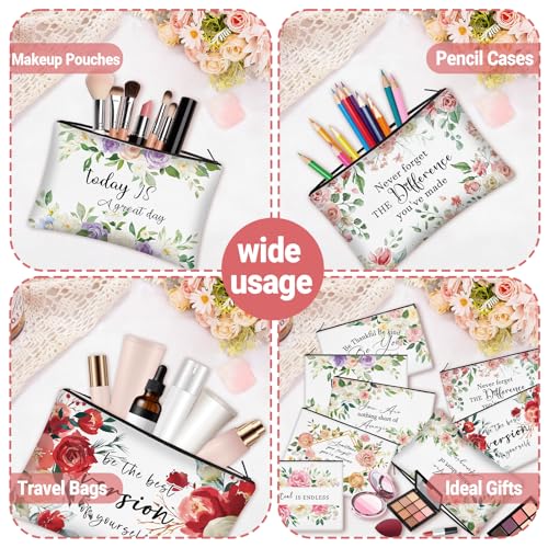 30 Pcs Inspirational Makeup Bag Bulk for Women Flower Motivational Canvas Zipper Makeup Bags Reusable Cosmetic Pouch for Spring Mother Day Appreciation Gifts - style: Inspirational