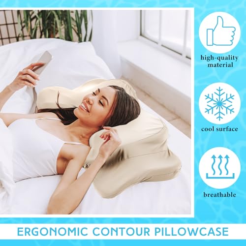 Hahafelt Cooling Cervical Neck Pillowcase Cover (Only Pillow Case) Ergonomic Pillowcase with Zipper Breathable Contour Pillow Cover for Side Back Stomach Sleepers(Champagne,Queen Size) - color: Champagne, size: Queen