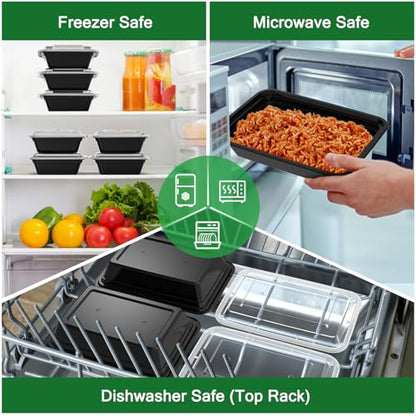 Dealusy 50 Pack (100-Piece) 32 oz Meal Prep Containers Reusable with Lids, Sturdy Leakproof & Food Safe, Microwave, Freezer, Dishwasher Safe Prep Containers, To Go Take Out Plastic Food Storage - size: 32 oz