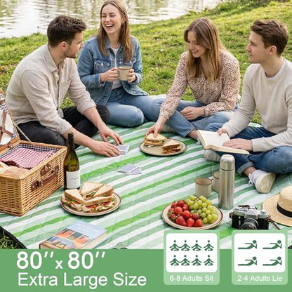 2 in 1 Tote Picnic Blanket Waterproof Outdoor Camping Mat,Large Capacity Beach Blanket 80''x80'' 7Layers Easy to Foldable and Carry. - color: Green