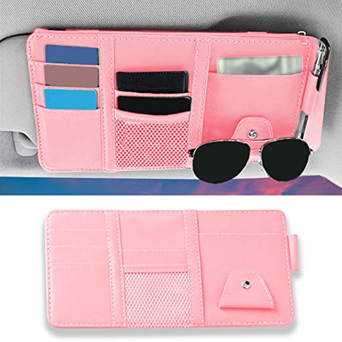 Car Sun Visor Organizer, 1 Pack Sunglasses Holder for Car Sun Visor, Auto Interior Accessories Pocket Organizers Can Store Sunglasses, Documents, Cards, Pen, Drivers License (Pink) - color: Pink