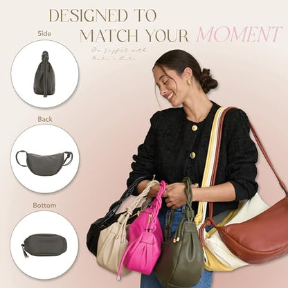 Mali&Lili Hobo Shoulder Bag for Women, Aria Convertible Crossbody Bags for Women, Vegan Leather purses, Shoulder Handbags - color: Olive