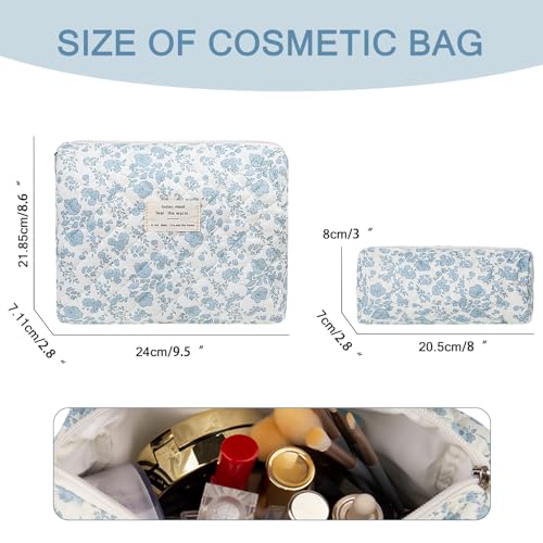 Gosect 2PC Makeup Bag Set, Cute Cosmetic Bag for Women Girls, Floral Coquette Aesthetic Toiletry Bag, Travel Make Up Organizer Bag (Cat Print) - color: Cat Print