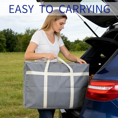 6 Pack Moving Bags, Sturdy Packing Bags for Moving with Handles, Zippers, Foldable Storage Totes for Clothes, College and Dorm, Gray, 26.77 x 9 x 19 in