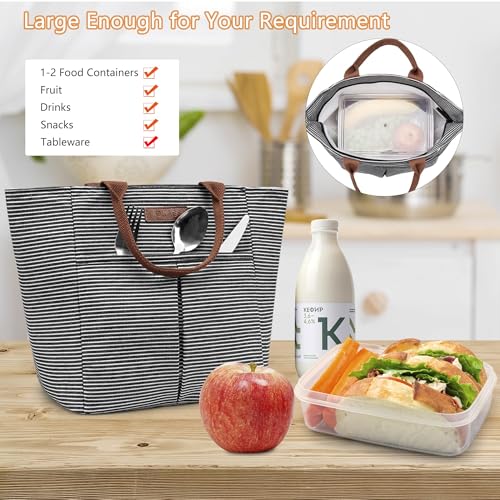 LOKASS Lunch Bag Women Insulated Lunch Box, Wide-Open Lunch Tote Bag Leak-proof Cooler Bag for Work Picnic- (Stripe) - color: Black Stripes
