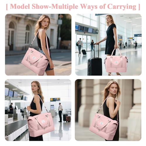 Travel Duffel Bag with Shoes Compartment, Overnight Weekender Bags for Women,Carry on Personal Item Bag，Extra Large - color: A-Pink, size: Extra Large