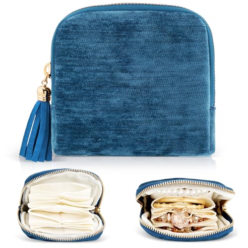 Travel Jewelry Case Organizer Small Jewelry Pouch Bags for Women Compartments Zipper Pouch for Bracelet Earring Ring Holder Velvet Jewelry Organizer Storage Bag Christmas Birthday Gift for Mom Wife D - color: Ae-light blue