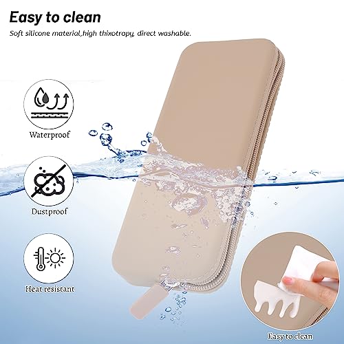 Sakolla Travel Makeup Brush Holder, Silicone Makeup Brush Bag with Zipper Closure, Makeup Brushes Organizer Case Washable Makeup Pouch Holder Case for Daily, Work, Essentials（Khaki） - color: Regular Khaki