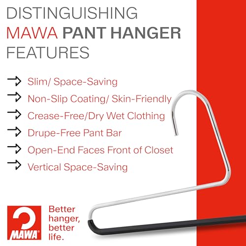 Mawa by Reston Lloyd Reverse Hook Trouser Series Non-Slip Space-Saving Clothes Hanger with Single Rod for Pants, Style KH/35U, Set of 10, Silver - color: Silver, size: Set of 10