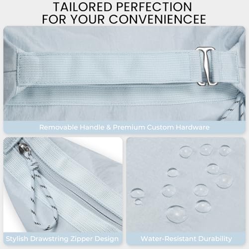 HauteHues Travel Makeup Bag for Women, Roomy Cosmetic Bag and Toiletry Bag with Wide Open Design, Soft Nylon Pouch for Makeup, Skincare, Toiletries, Gym, Carry-On and Weekend Trips, Gray Blue - color: Blue
