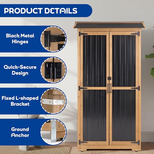Storage Cabinet Outdoor Garage Cabinets with 3 Adjustable Shelves, Lockable Door, Wood & Metal Weather-Resistant Pantry Cabinet for Patio Garden Home Farm (33.3" Lx 21" Wx 69" H) - size: 33.3" Lx 21"Wx 69"H