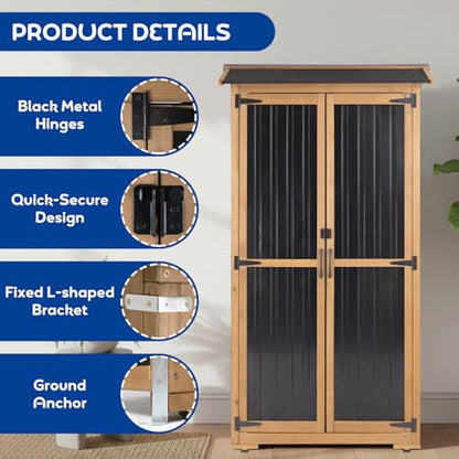 Storage Cabinet Outdoor Garage Cabinets with 3 Adjustable Shelves, Lockable Door, Wood & Metal Weather-Resistant Pantry Cabinet for Patio Garden Home Farm (33.3" Lx 21" Wx 69" H) - size: 33.3" Lx 21"Wx 69"H