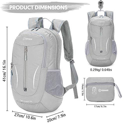 ZOMAKE Ultra Lightweight Packable Backpack 25L, Foldable Hiking Backpacks Water Resistant Small Folding Daypack for Travel(Sliver Grey) - color: Sliver Grey