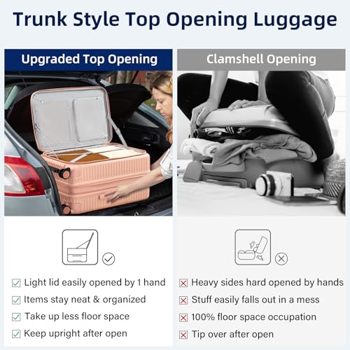 HanTrip Hard Shell Suitcases 24 Inch Check in Luggage with Spinner Wheels Cup Holder, Lightweight Top Opening Expandable Luggage Hard Case Rolling Medium Checked Suitcase with Lock, Pink - color: Pink, size: Expandable 24 Inch