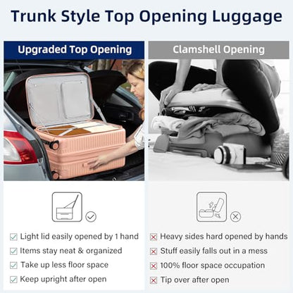 HanTrip Hard Shell Suitcases 24 Inch Check in Luggage with Spinner Wheels Cup Holder, Lightweight Top Opening Expandable Luggage Hard Case Rolling Medium Checked Suitcase with Lock, Pink - color: Pink, size: Expandable 24 Inch