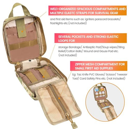 Medical Molle Pouch Tactical - 1000D Nylon First Aid Pouch, Big Capacity EMT Pouch Utility, Heavy Duty Military Grade Rip-Away Ifak Pouch for Home and Outdoor Activities（Bag Only - color: Multicam