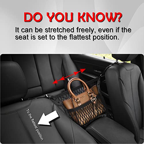 Car Organizer Between Front Seats, Purse Holder, Dog Barrier, Mesh Net Bag | AMEIQ Car Accessories, 3 Layers Net 2 Pockets Storage Bag, Purse Handbag Holder, Backseat Kid Pet Barrier, Black, Patented
