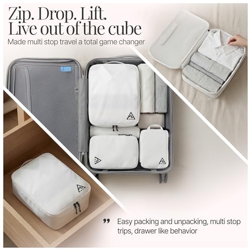 Well Traveled 4 pcs Compression Packing Bags Cubes Set with HybridMax Double-Capacity Design - Packing Cubes for Travel Compression to Maximize Limited Luggage Space, White - color: White, size: 4-piece