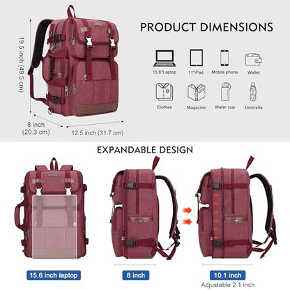 WITZMAN Canvas Travel Backpack for Women Large Laptop Backpack Fit 16 inch Carry-on Airline Approved Convertible Shoulder Rucksack(A6617-3 Red) - color: Red