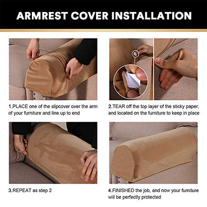 PrinceDeco 2 Pack Thick Velvet Stretch Armrest Covers for Chairs & Sofas - Non Slip, Camel - color: Camel