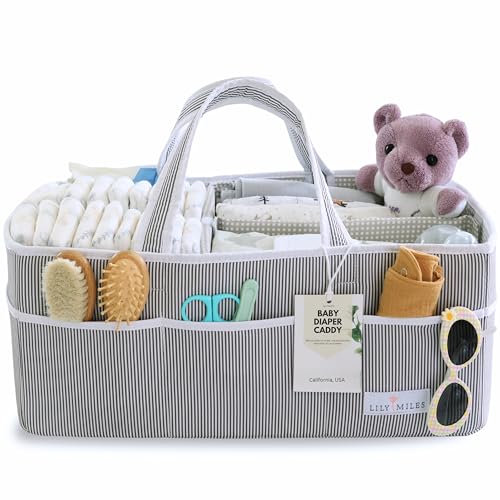 Lily Miles Baby Diaper Caddy - Organizer Tote Bag for Infant Boy or Girl - Baby Shower Basket - Nursery Must Haves - Registry Favorites - Newborn Caddie Car - Gray/Gray, Extra Large - color: Gray/Gray, size: Extra Large