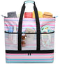 JIANYA Beach Bag Women Waterproof Sandproof Beach Tote Bags with Cooler Top Zipper Large Totes for Pool Travel Daily - color: Small Stripes Pink