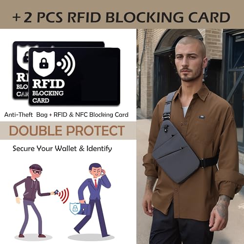 Anti Theft Crossbody Bags for Women Men, Multi-Pocket Shoulder Bag, Slim Sling Purse with 2 RFID Blocking Card (Right Shoulder-Purple) - color: Right Shoulder-purple