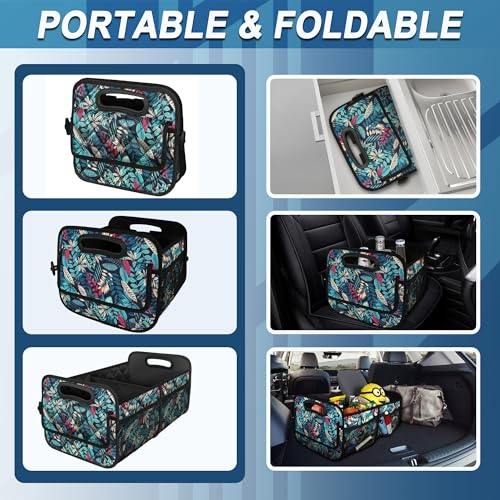Deosk Car Trunk Organizer for SUV, Car Organizers and Storage with Reinforced Handles, Car Accessories for Women/Men 50L Waterproof Polyester Trunk Organizer(Medium, Leaves) - color: Leaves, size: Medium