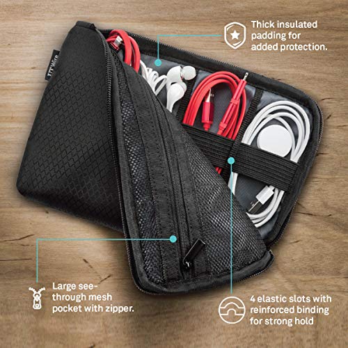 UT Wire Pocket Travel Lightweight Organizer Case with Zipper for Charger, Cable, Power Bank, Flash Memory Accessories Holder in Black 1-Pack - size: 8.8" W x 1.5" D 6"H