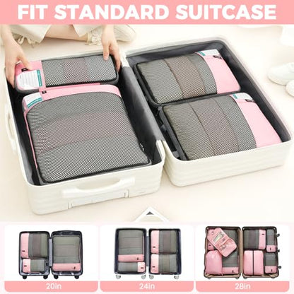 BAGAIL 4/6 Set/8 Set Compression Packing Cubes Travel Accessories Expandable Packing Organizers(HalfMesh, 8-Pink) - color: 8-Pink, style: Half Mesh