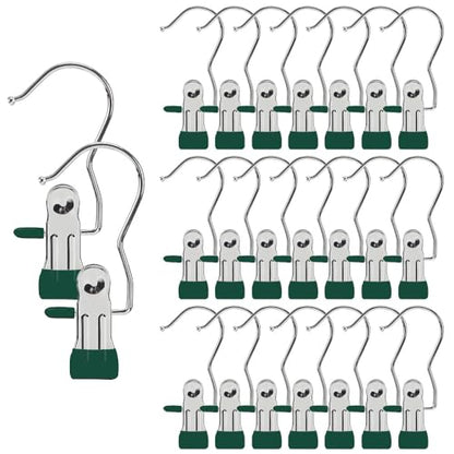 Hangers Clips,Stainless Multi Function Clip Hooks,Laundry Hanging Hooks Clips,Closet Hangers,Boot Clips， Hats Clips,Socks Clips,Pants Clips, Bras Clips (30, Dark Green) - color: Dark Green