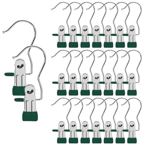 Hangers Clips,Stainless Multi Function Clip Hooks,Laundry Hanging Hooks Clips,Closet Hangers,Boot Clips， Hats Clips,Socks Clips,Pants Clips, Bras Clips (30, Dark Green) - color: Dark Green