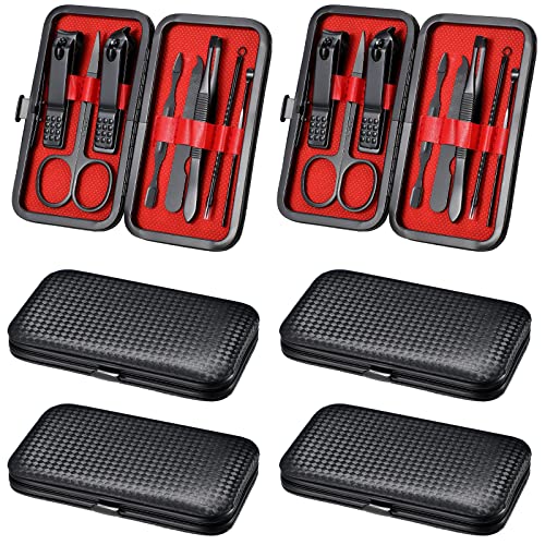 Hanaive 6 Set Manicure Set 48 Pcs Nail Clippers Pedicure Kit Gift for Fathers Day 8 in 1 Stainless Steel Grooming Kit Professional Nail Care Tools with Luxurious Travel Case for Men Women(Black, Red) - color: Black, Red