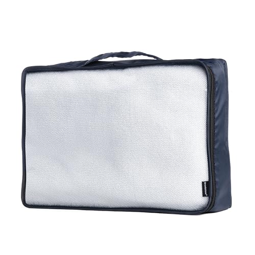 Brookstone 4-Piece Packing Cube Set Apparel Luggage Organizer and Shoe Bag, Travel Essentials, Navy