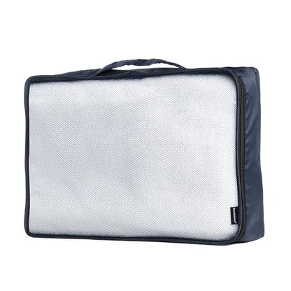 Brookstone 4-Piece Packing Cube Set Apparel Luggage Organizer and Shoe Bag, Travel Essentials, Navy