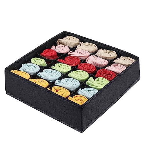 Foldable Storage Cubes Drawer Underwear Organizer Dividers， under Cabinet Organizer 24-Cell Fabric Storage Boxes for Lingerie,Socks,Ties （Black） - color: Black