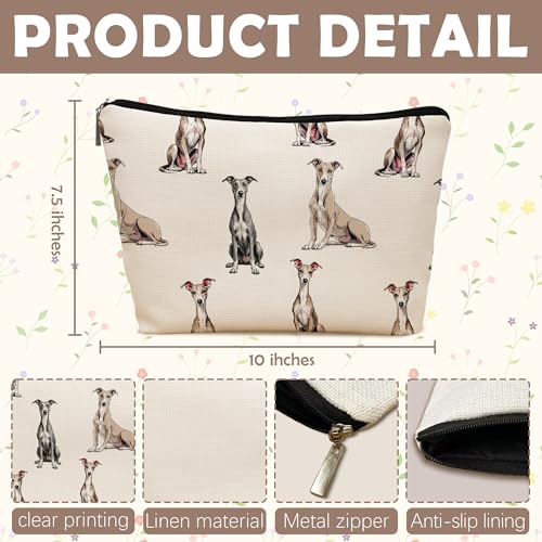 Greyhound Dog Makeup Bag, Greyhound Lovers Gifts Cosmetic Bag for Women, Dog Mom Lovers Owner Gifts for Women Christmas, Pet Lover Gift Zipper Travel Makeup Pouch for Purse - color: greyhound