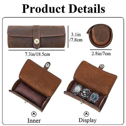 Acidea Genuine Leather Watch Roll Case - Travel Case for 3 Watches, Men's Accessories
