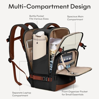 mibasies 30L Travel Backpack for Women & Men: Flight Approved Carry On Backpack, TSA Personal Item Bag with Water Bottle Pocket, Weekender Essentials Backpacks fits 15.6" Laptop - Black White Brown - color: Black White Brown, size: Large
