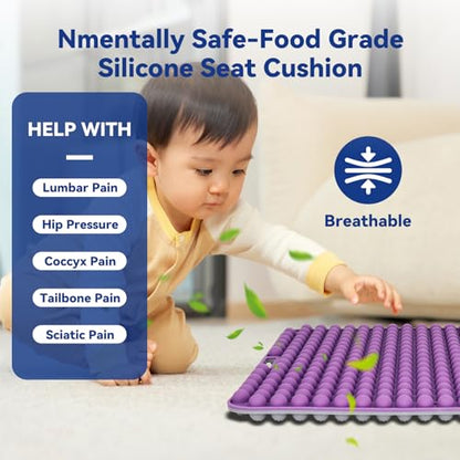 Purple Silicone Seat Cushion for Long Sitting Hours on Office & Home Chair, with 3D Non-Slip for Office Chair Cushions, Car Seats, Airplane Seat, Wheelchair Seat Cushions,Long Trips - color: Reversible Color: Purple + Black