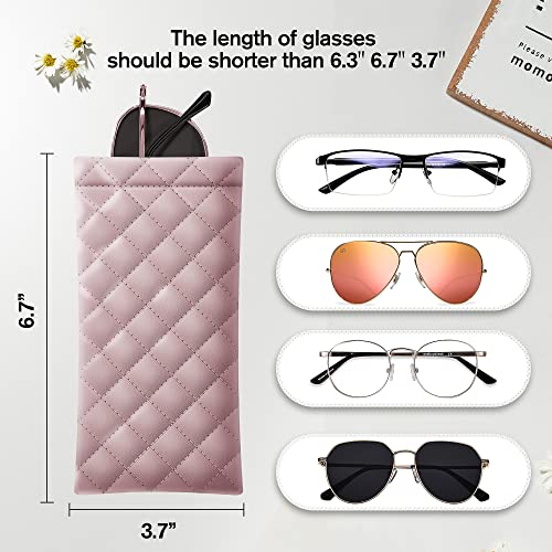 Squeeze Top Sunglass Pouch - Portable Sunglass Organizer Pouch Bags Soft PU Leather Glasses 2 Pack - color: Pink-black