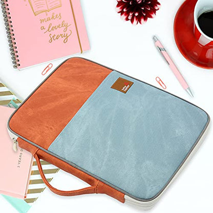 Document A4 Bag Case Waterproof Organizer Portfolio Office Travel Zipper Multi-Function Pouch - color: Blue Khaki
