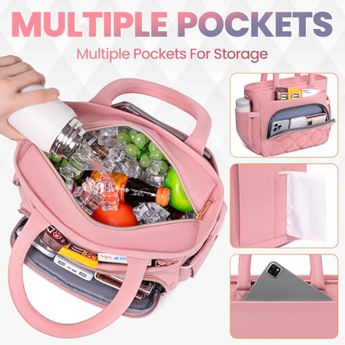 Artelaris Lunch Bag Women, Adult Insulated Lunch Box, Leakproof Lunch Cooler Bag, Reusable Large Lunch Cooler for Work, Picnic, Travel (Pink) - color: Pink