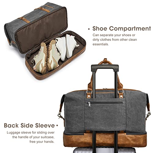 S-ZONE Weekender Bag for Men Canvas Duffle Large Weekend Overnight Travel Carry On Tote Bag with Shoe Compartment (Grey) - color: B-Grey